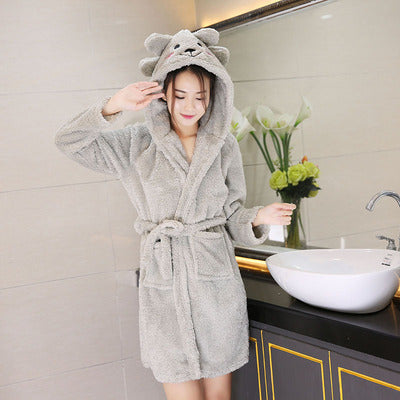 Women's Winter Thickened And Lengthened Flannel Bathrobe