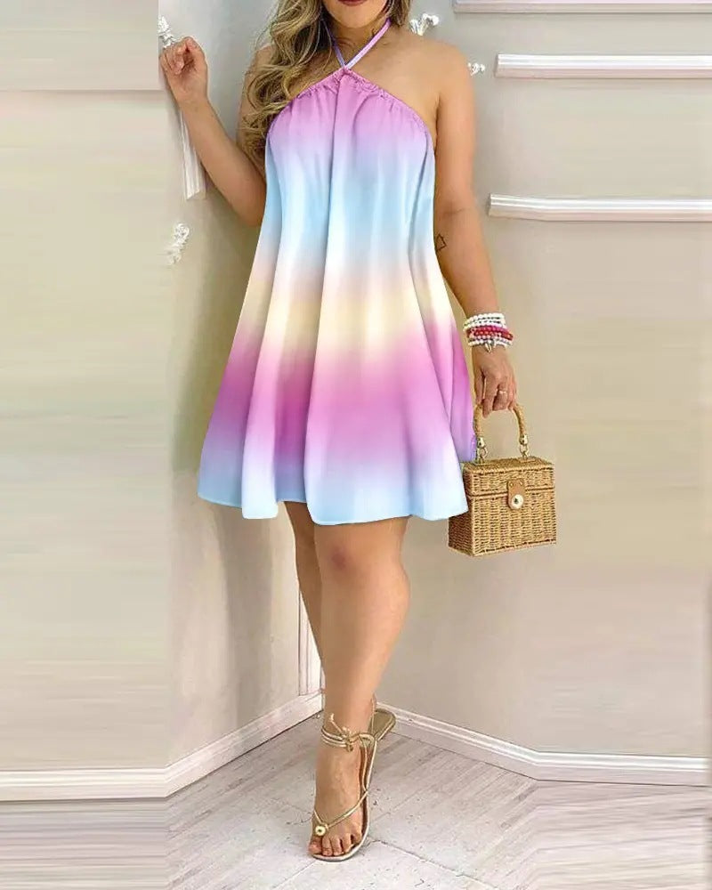 Printed Dress Summer Off-Shoulder Hanging Neck Sleeveless Sexy Dresses Women