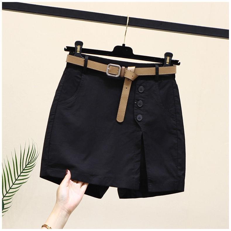 Summer New Button High Waist With Belt Cotton Shorts For Women