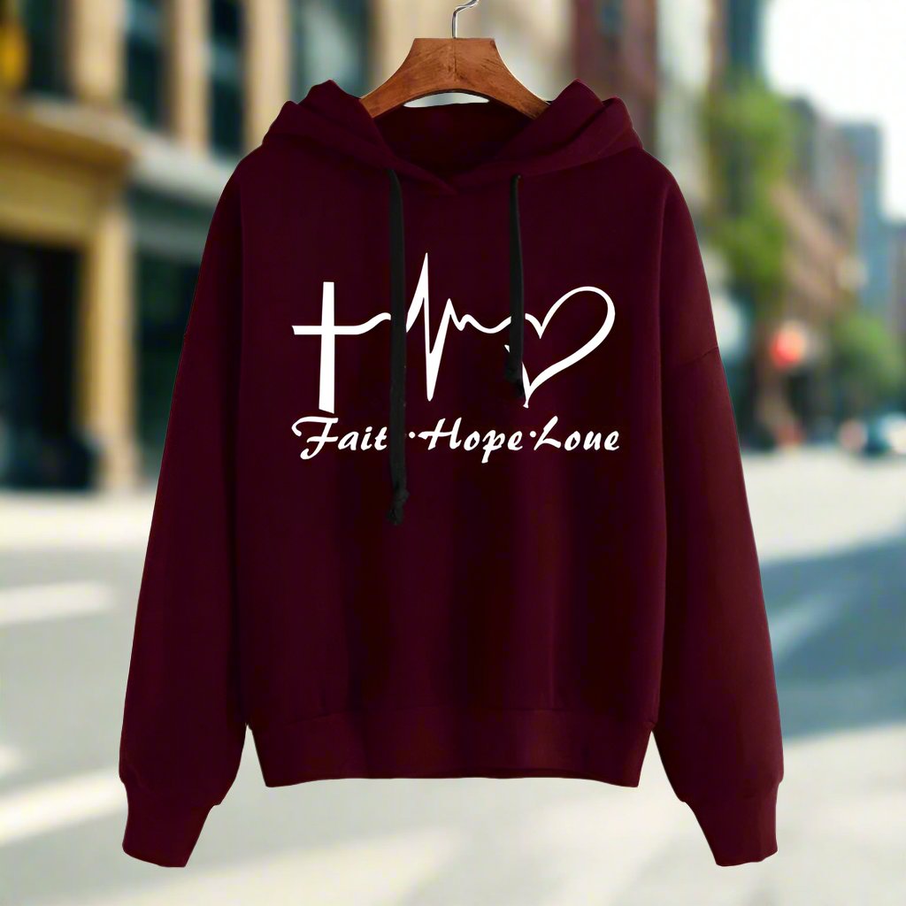 Heart Print Hoodie Sweatshirt Pullover Tops Women Long Sleeve Sports Clothes