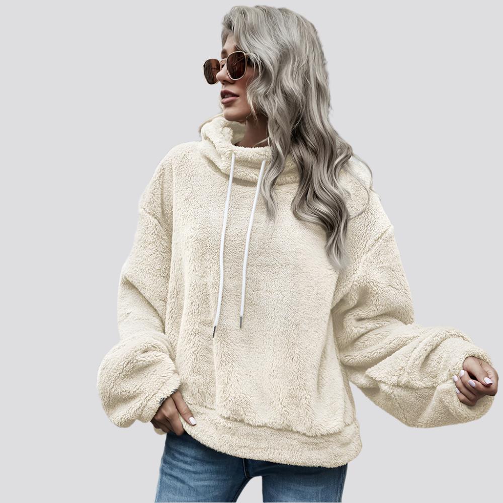 Hooded Solid Color Plush Loose Sweater Women  Sweater