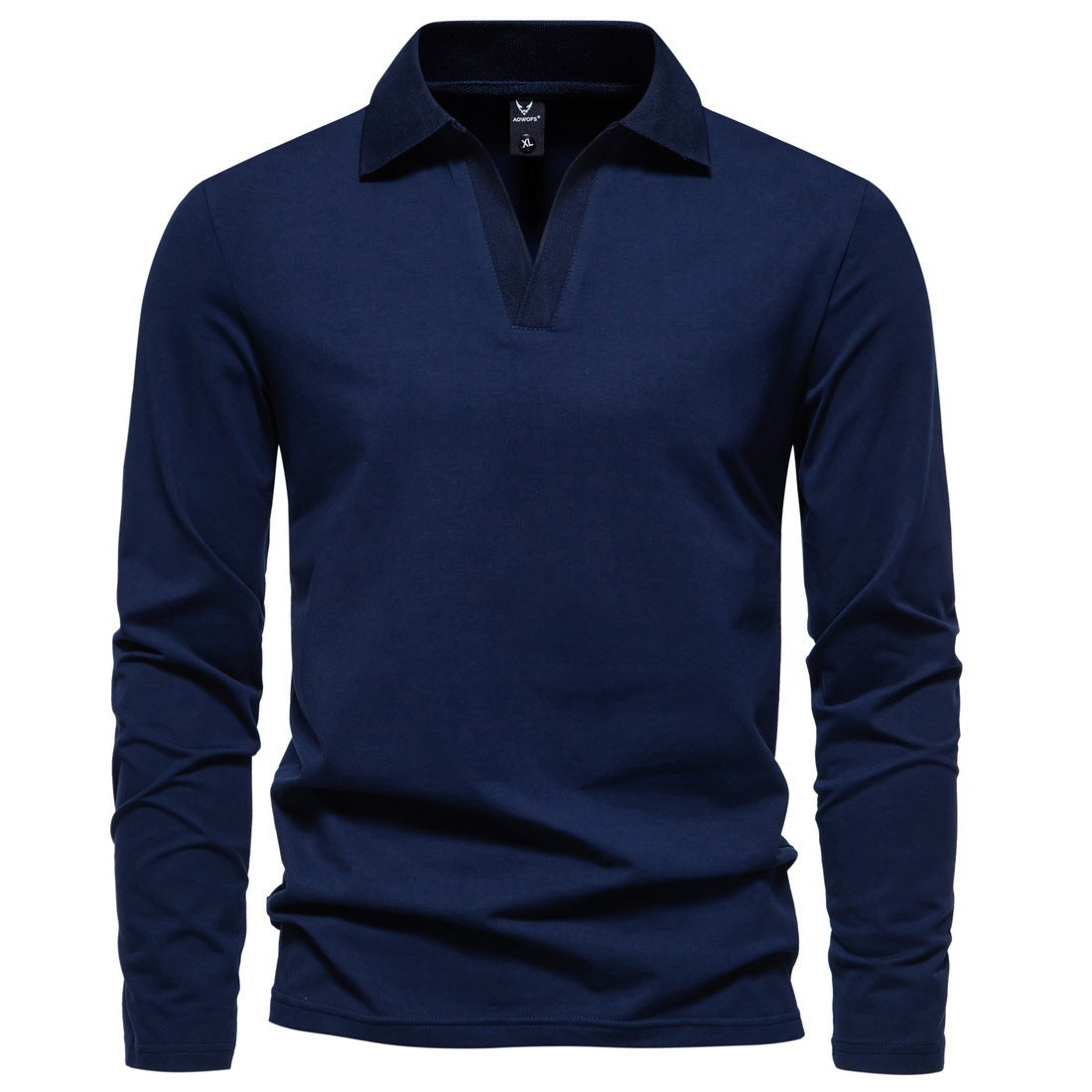 Retro Lapels Solid Color T-shirt Men's Fashion Long Sleeve Polo Shirt Bottoming Casual Top