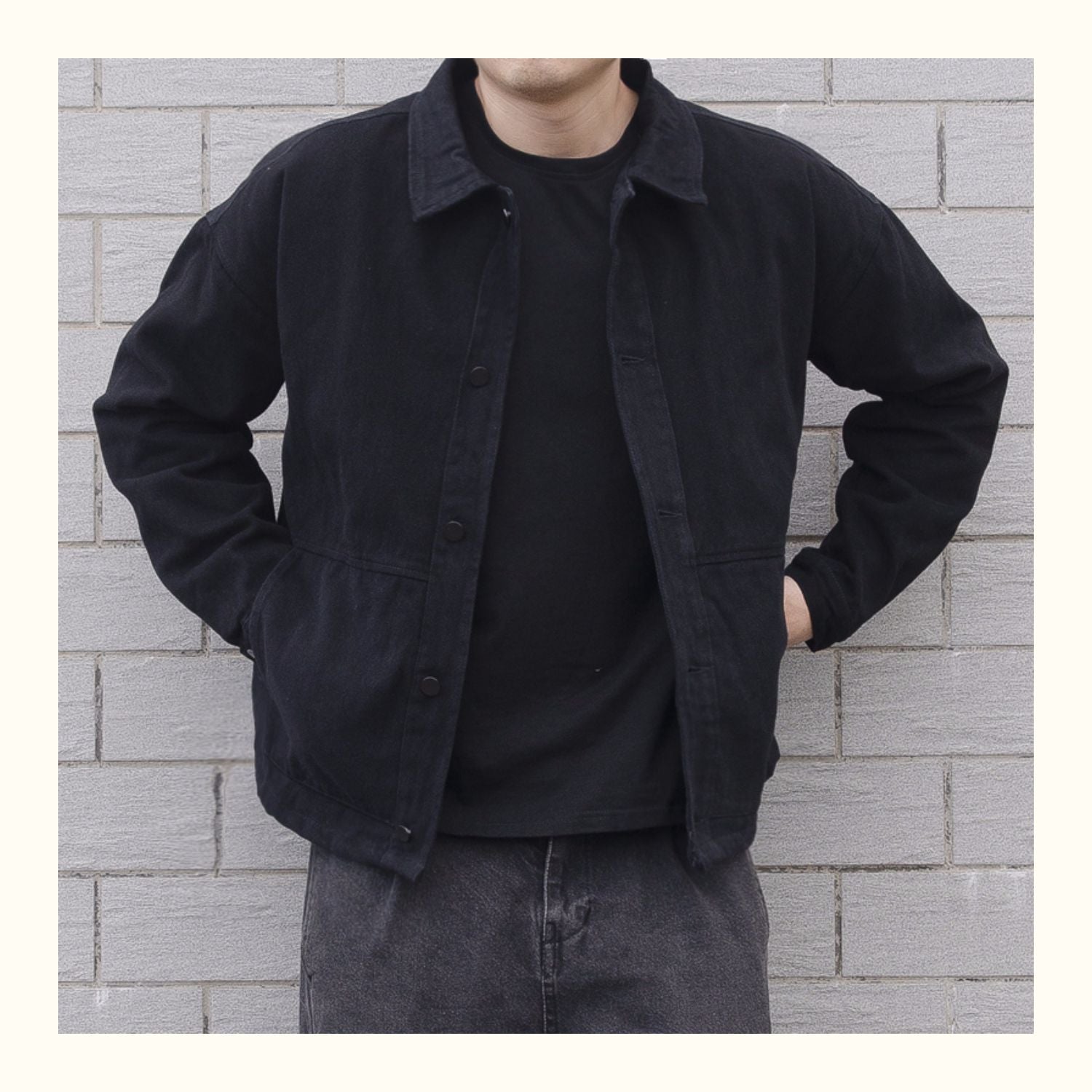 Spring And Autumn Thin Denim Jacket Men Black Trend Handsome Loose-fitting Workwear Jacket Men