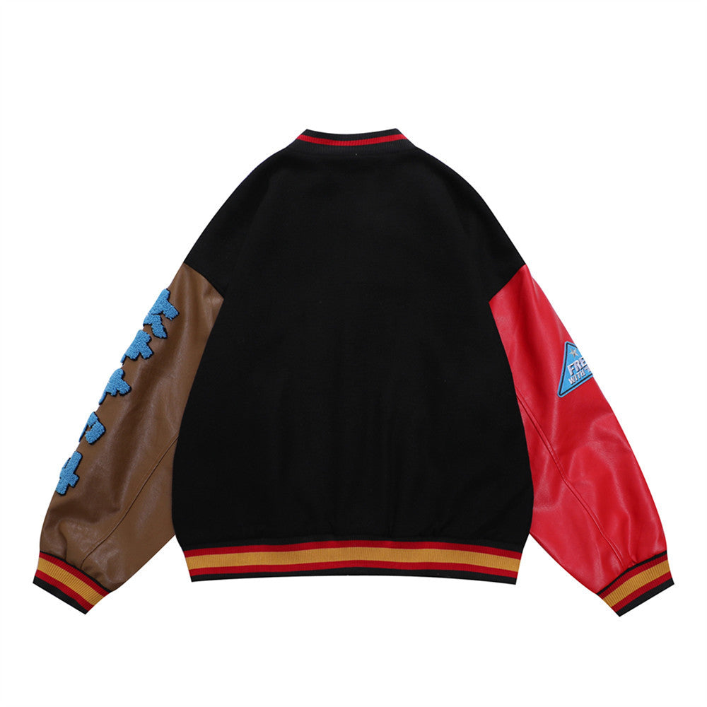 Men's Loose Color Contrast Patchwork Bomber Jacket