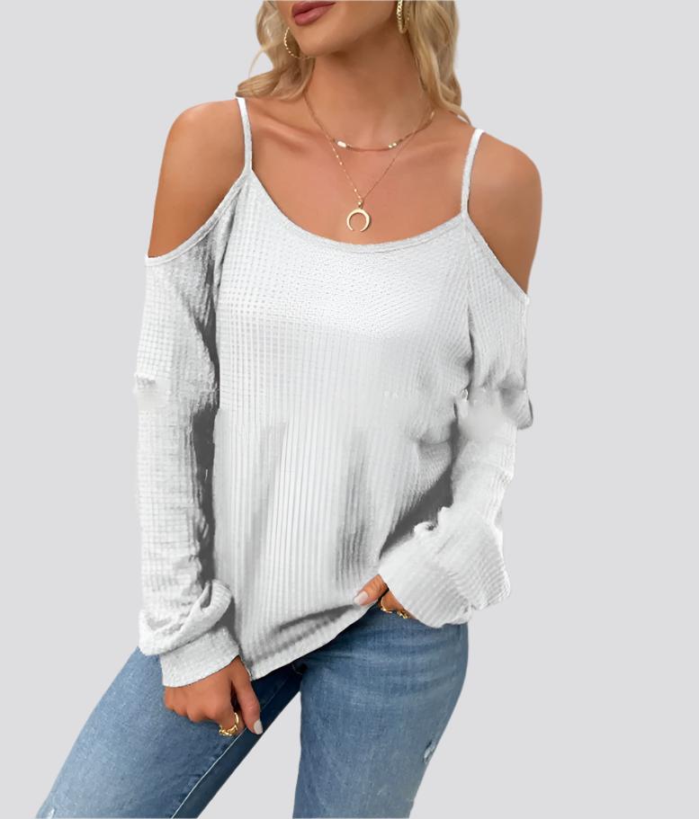 Long-Sleeved Waffle Shoulder Strap Top