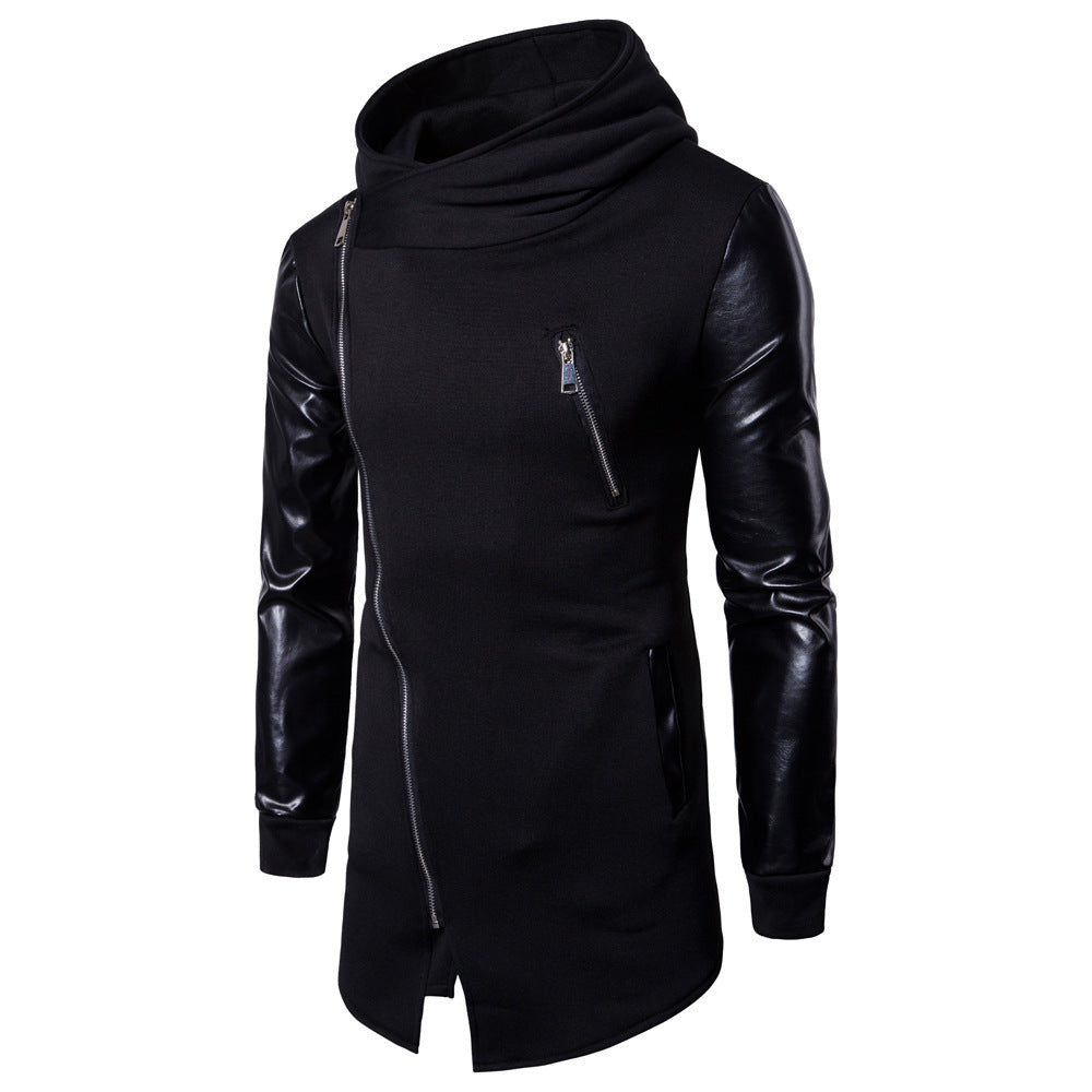 Men's Casual Fashion Leather Patch Zip Sweatshirt