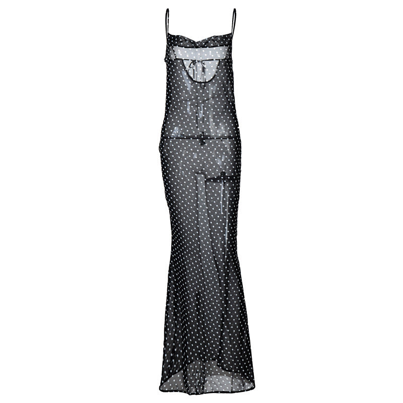 Mesh See-through Tie-back Maxi Dress