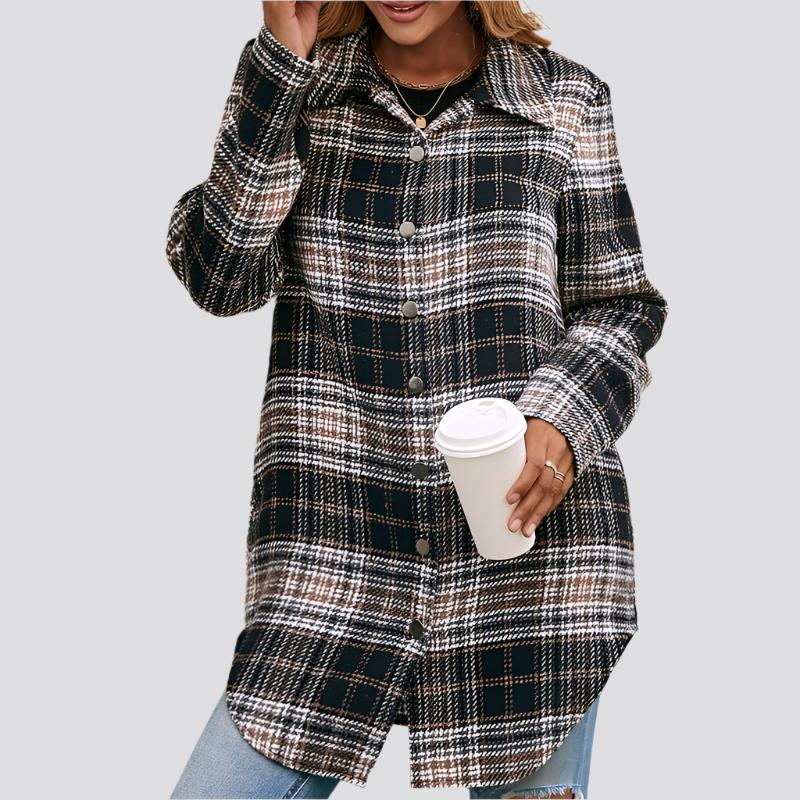 Women's Loose Casual Plush Plaid Shirt Jacket