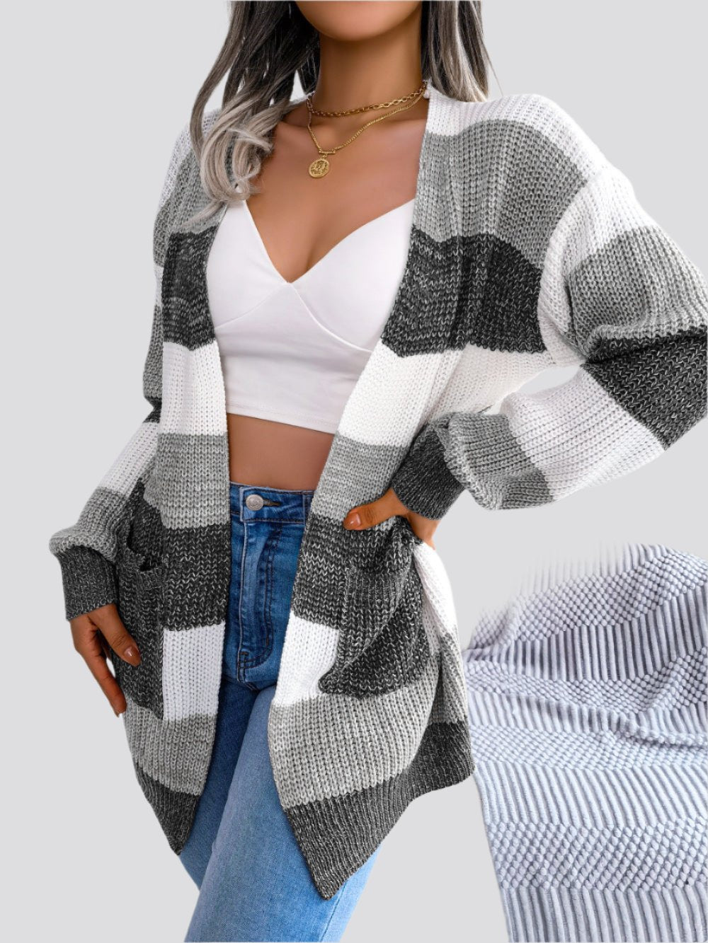 Plaid Sweater Women Casual Lantern Sleeves Cardigan Jacket Outerwear Clothes