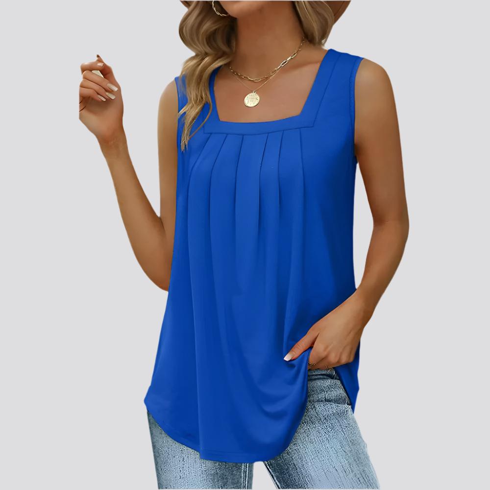 Summer Tank Tops For Women Loose Fit Pleated Square Neck Sleeveless Tops Vest T-shirt