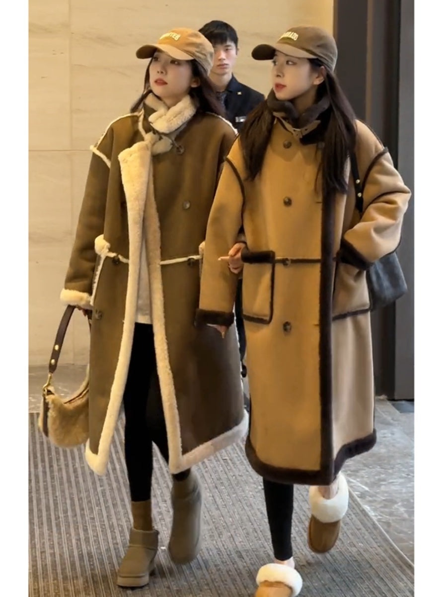 Korean Style Winter Loose Cashmere Coat Long Fur Particles Lamb Wool Coat Double-sided Wear Fur Integrated Women