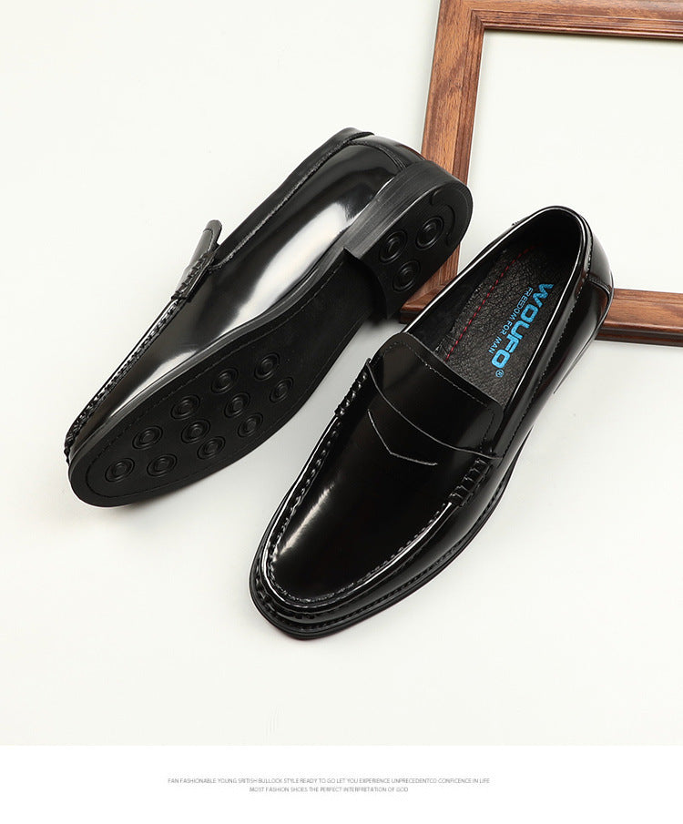 Korean Style One-foot Patent Leather Round Toe Loafers Commuter Shoes