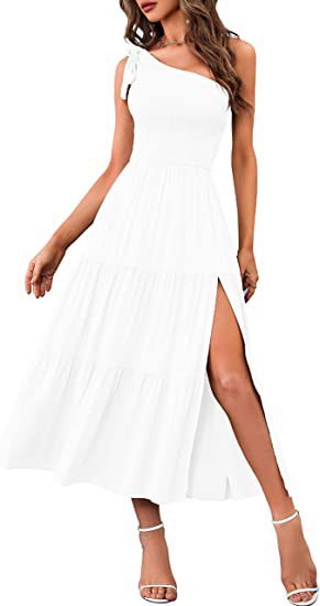 New Summer Fashion Women's One-shoulder Pleated Layered Hem Split Dress