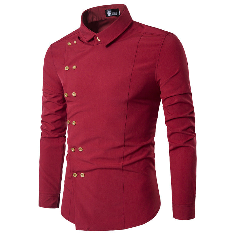 Slim square collar long sleeve shirt men