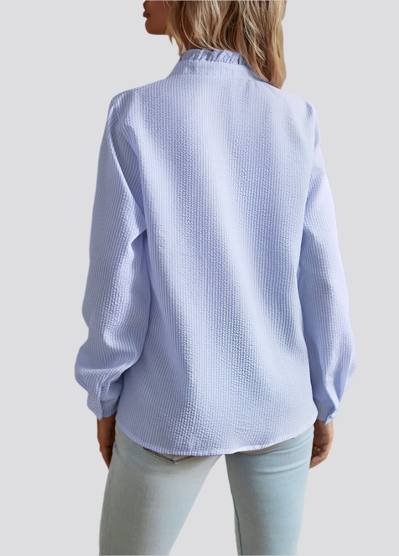 Striped Long Sleeve Shirt Fashion Ruffle Design Button Up Tops Casual Office Blouse Elegant Commuting Women's Clothing