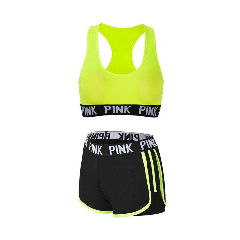 Women's Fashionable Knitted Sports Style With Letters Bra Shorts Suit