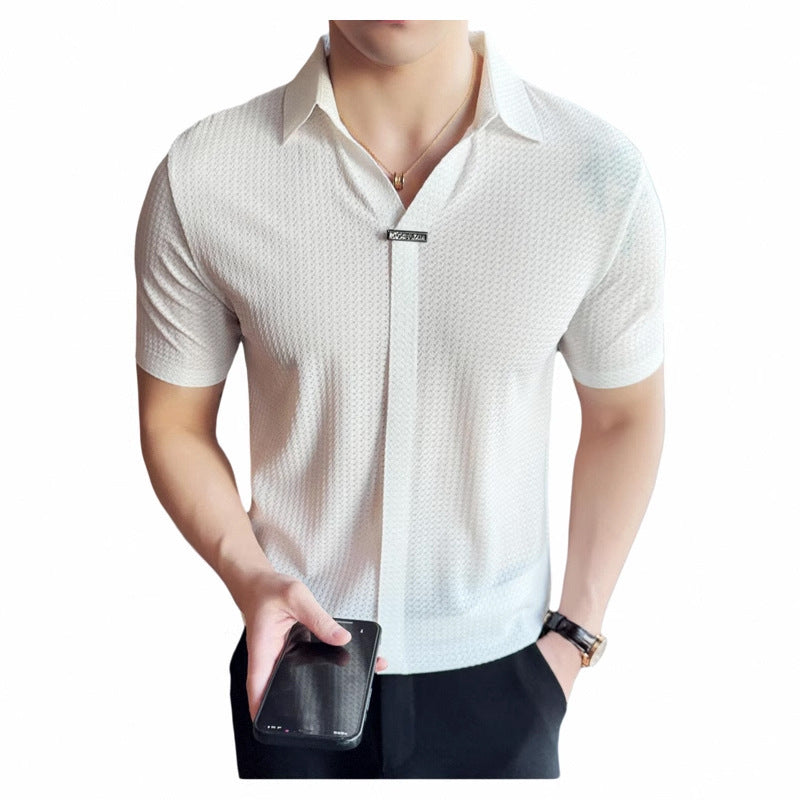 Men's Thin Waffle Short-sleeved Polo Shirt