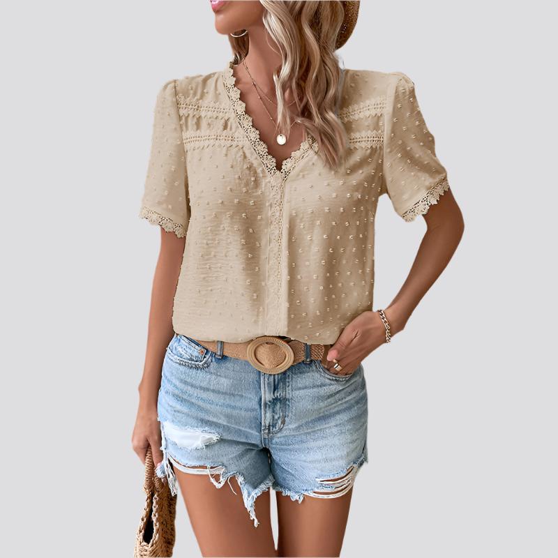 V-neck Solid Color Women's Lace Shirt