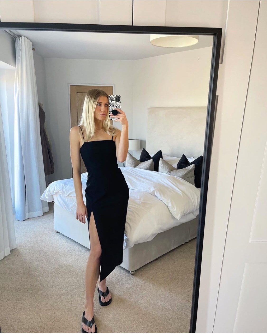 Slim Fit Black Slip Dress Midi