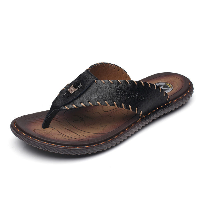 Leather Non-slip Slippers Men Outdoor Flip Flops Sandals