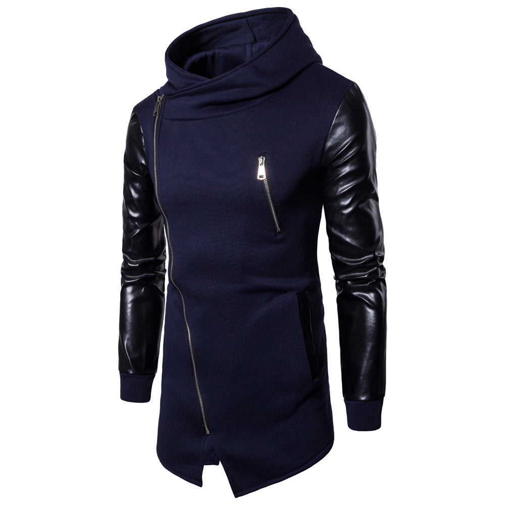 Men's Casual Fashion Leather Patch Zip Sweatshirt