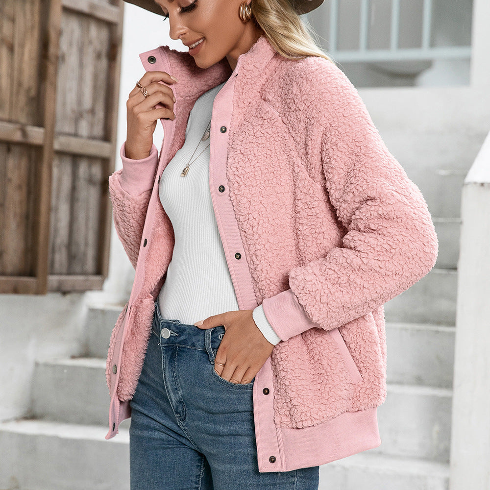 Plush Cardigan Jacket Double Sided Plush Jacket Top Women