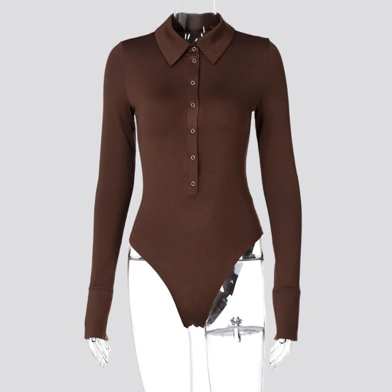 Women's Fashionable Temperament Polo Collar Half Button Slim-fit Long-sleeved Jumpsuit