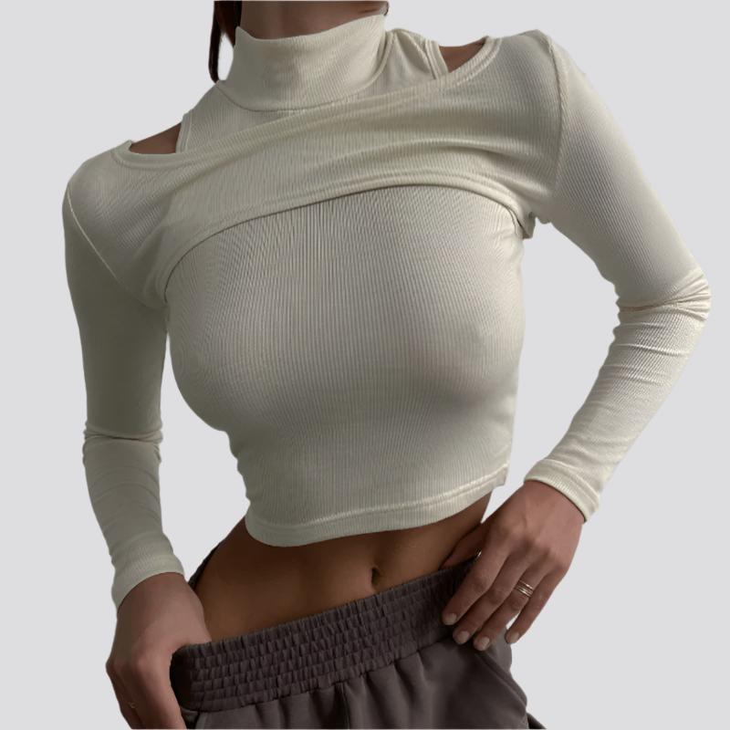 High-necked Vest T-shirt Two-piece Crop Tops