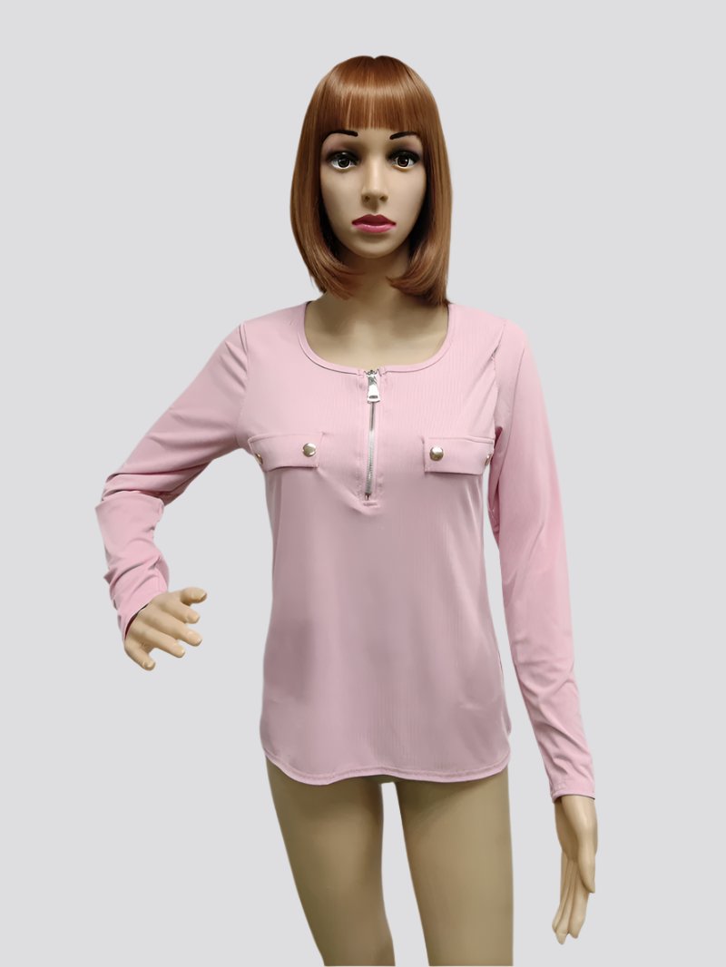 Fashion Knit Slim Long Sleeve Pullover Zip Top T-shirt