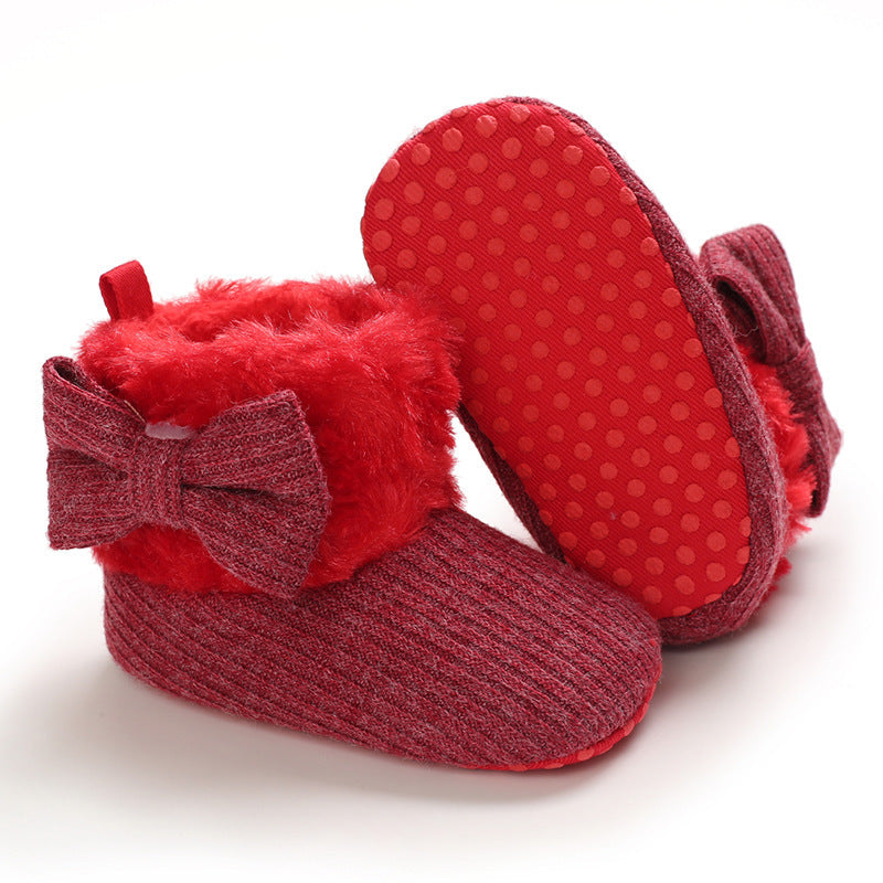 0-1 Years Old Men And Women Baby Snow Boots Bow Knitted Babies' Shoes