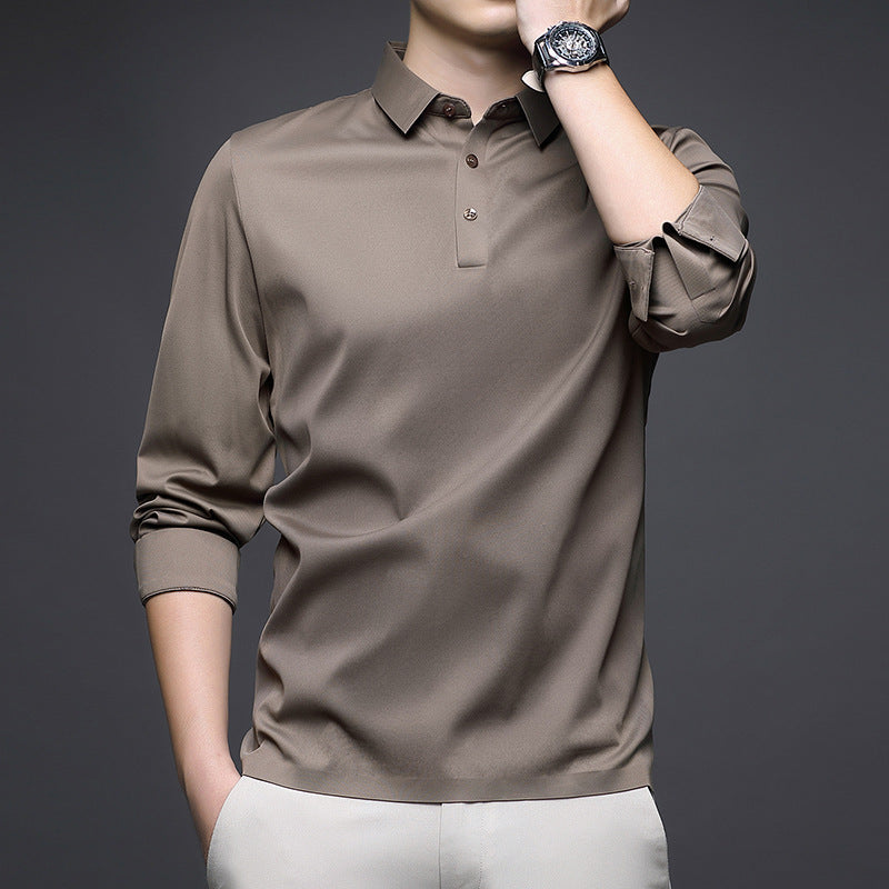 Jinammonia Seamless Quality Lapel Long Sleeve Shirt Men