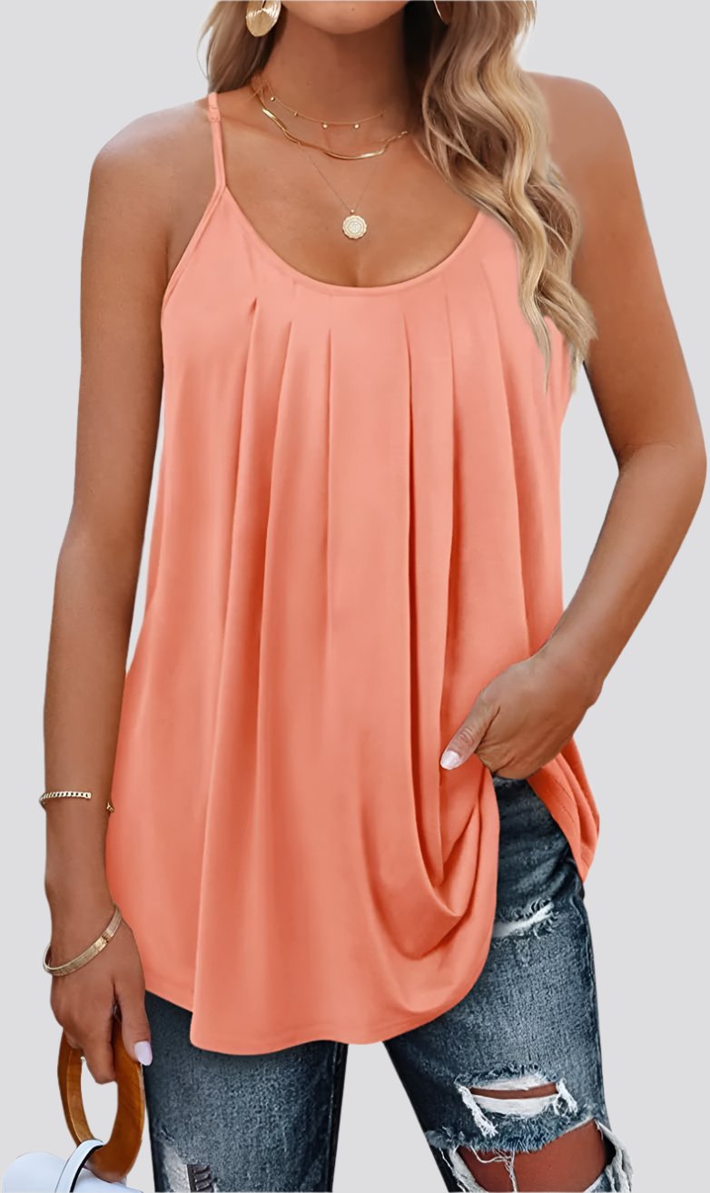 Women's Summer Vest Pleated Spaghetti Strap Tank Top