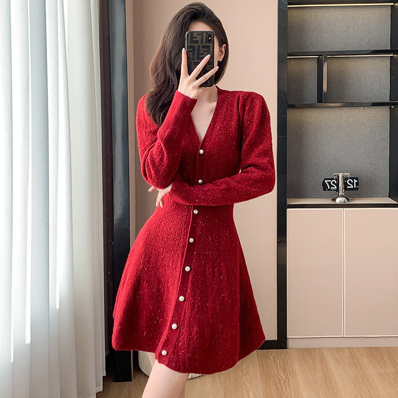 Casual New Year Christmas Shirt Waist-tight Temperament Dress