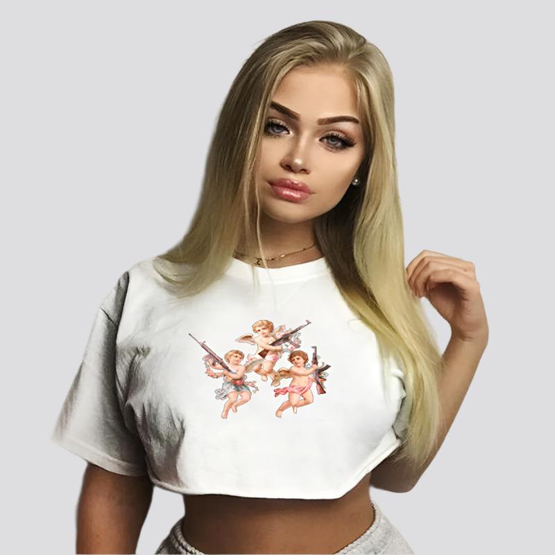 Angel Print Crop Top Short Sleeve T-shirt