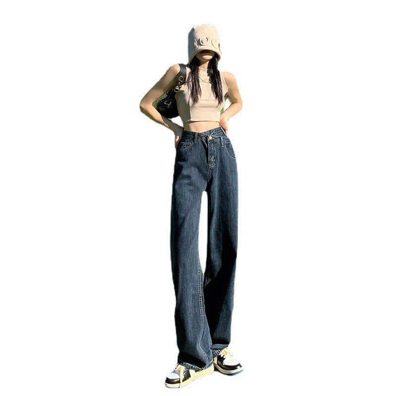 Straight Fit High Waist Irregular Wide Leg Jeans