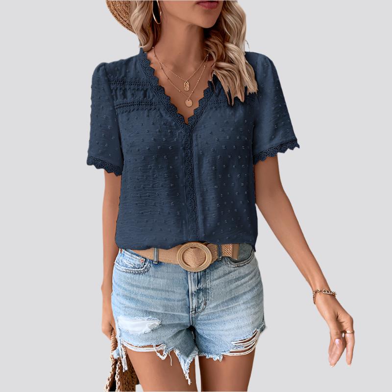 V-neck Solid Color Women's Lace Shirt