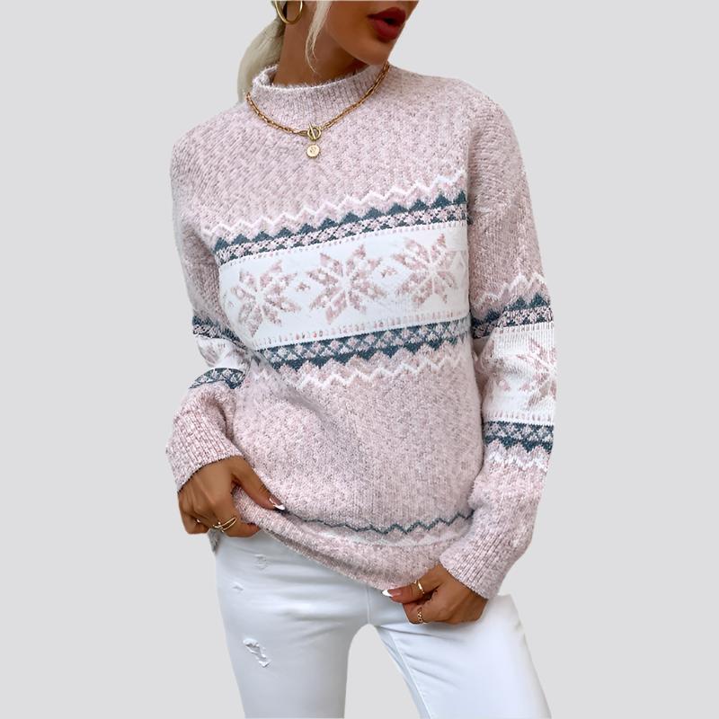 Half Turtleneck Snowflake Sweater Women