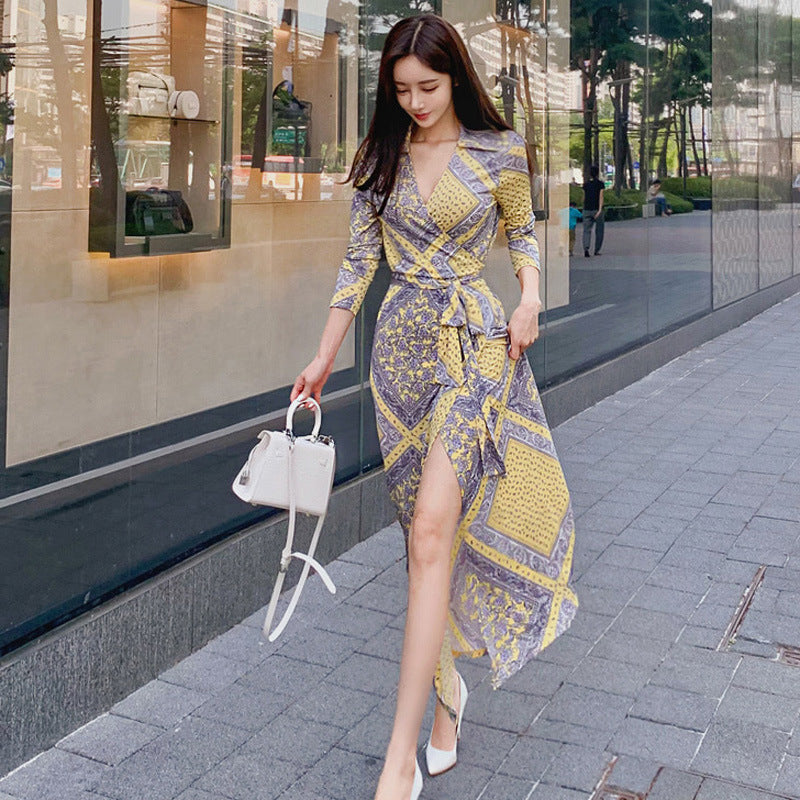 Blocked Grey & Yellow Maxi Dress