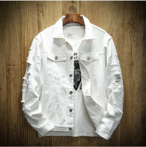 Men's hole jacket loose denim cotton jacket