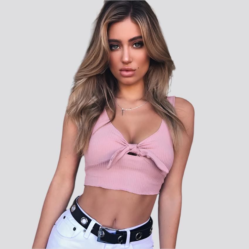 COOL RIBBED BOW CROP TOP