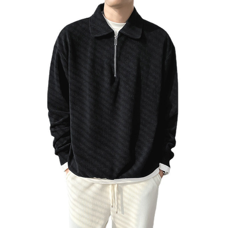 Half Zipper Polo Shirt Sweater Men's Polo Collar Stripes Thin Coat