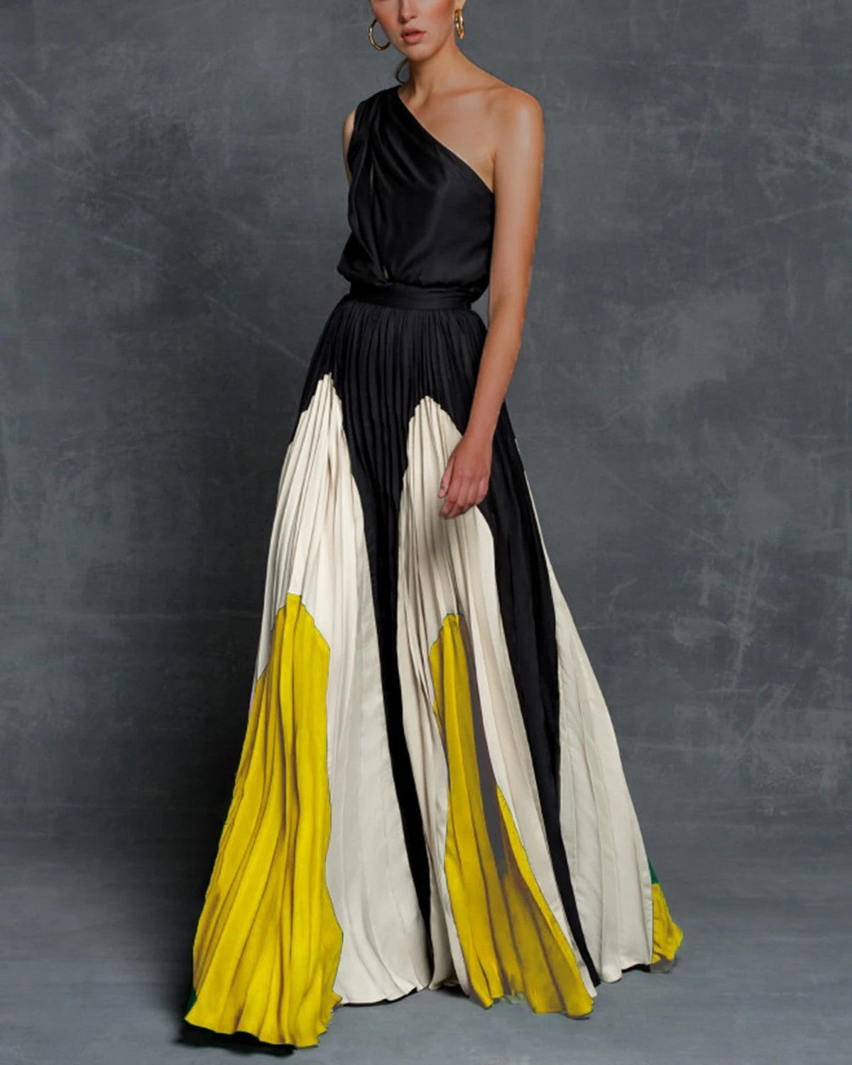 Stitching strapless contrast color maxi dress