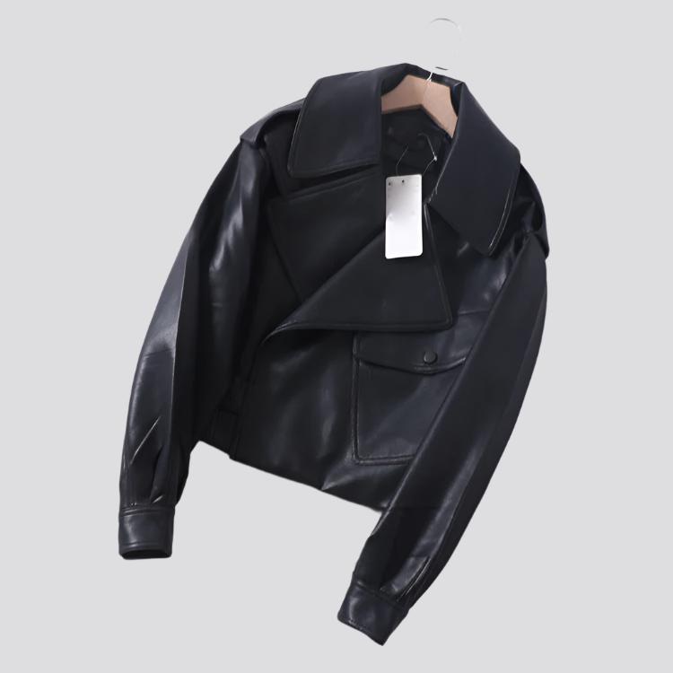 Loose cropped leather jacket motorcycle jacket