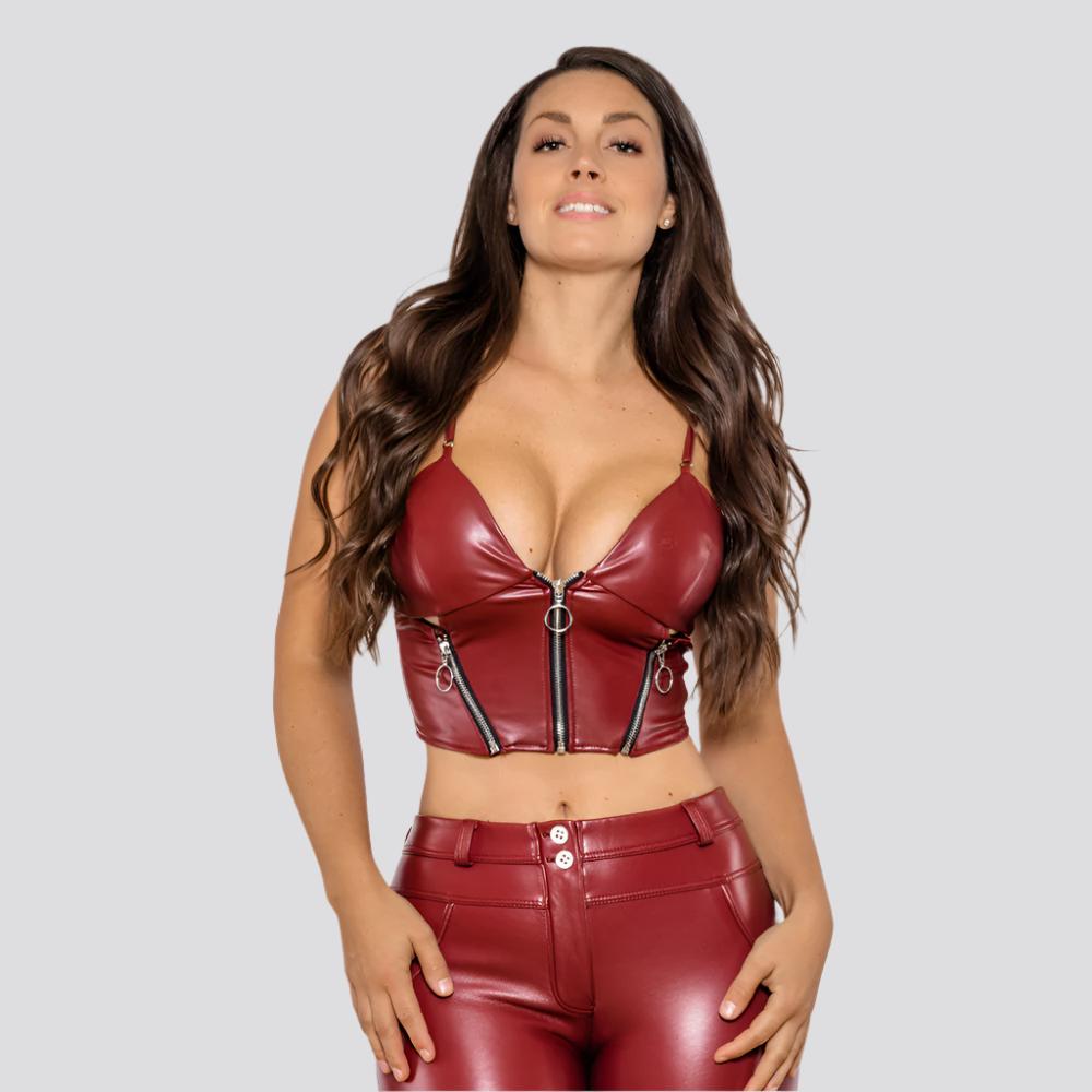 Shascullfites Melody Burgundy Leather Shapers Shaping Tops Body Shaper Shaping Bra Bodysuits Lifting Bra With 3 Size Available