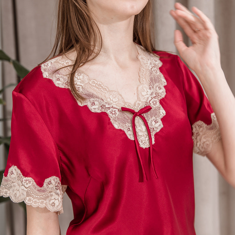 Two-piece female summer silk pajamas