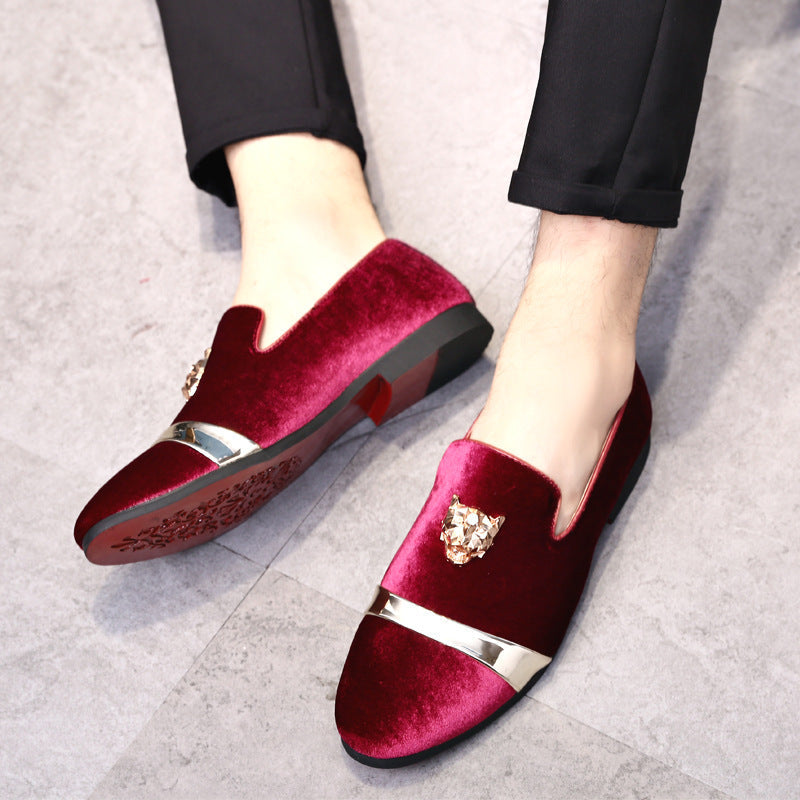 Nubuck leather loafers with golden tiger head buckle