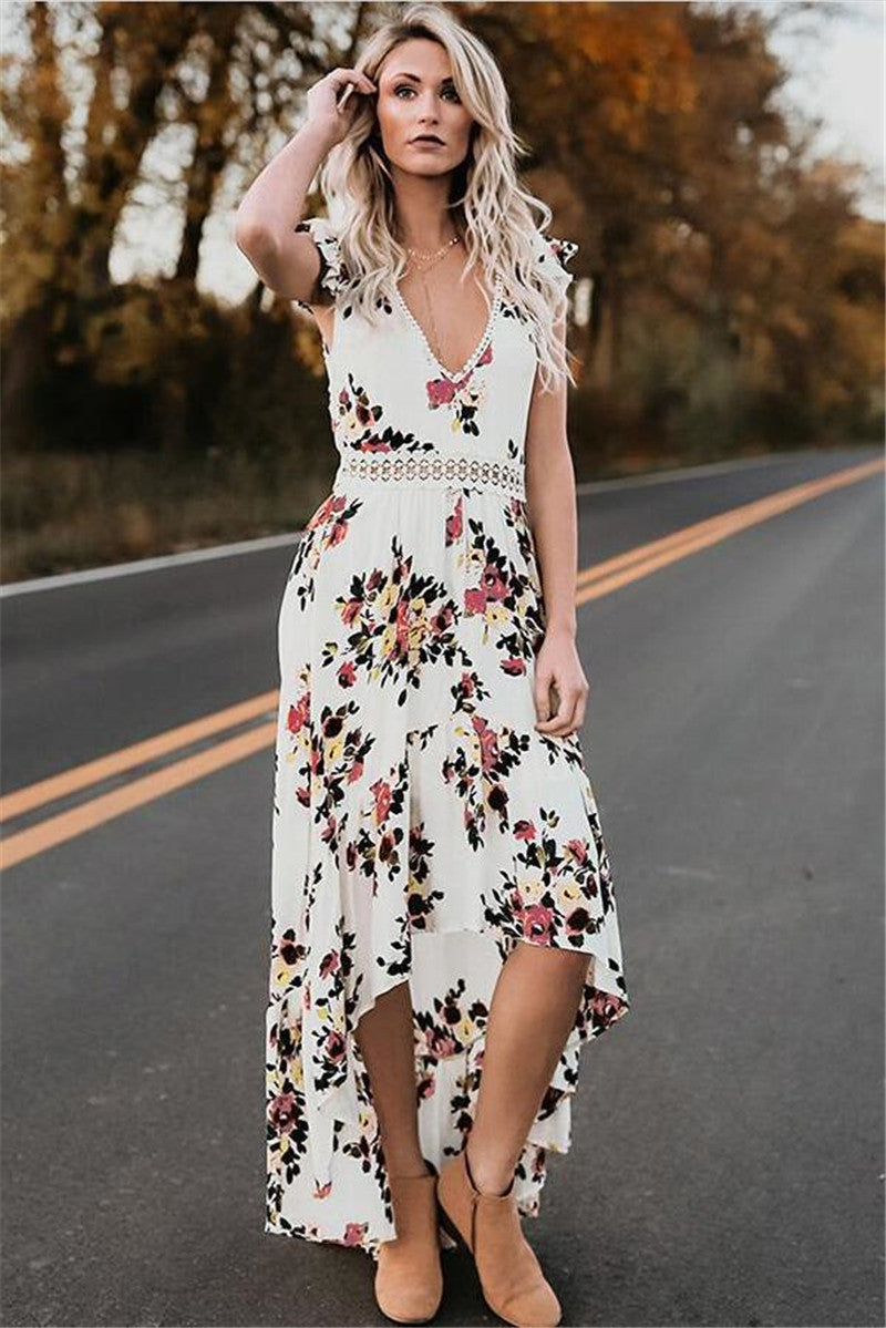 Sleeveless printing irregular dress