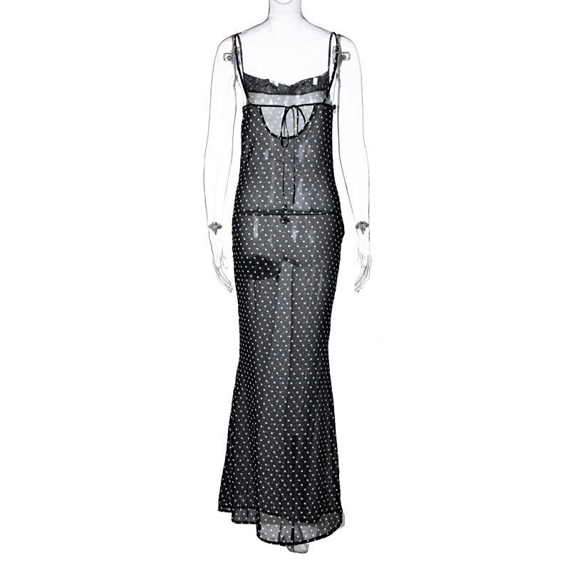 Mesh See-through Tie-back Maxi Dress