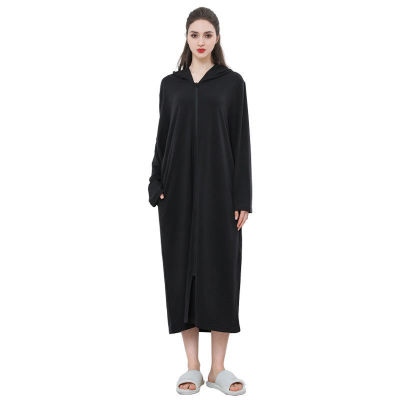 Zipper Bathrobe Couple Hooded Nightgown Thin Pajamas