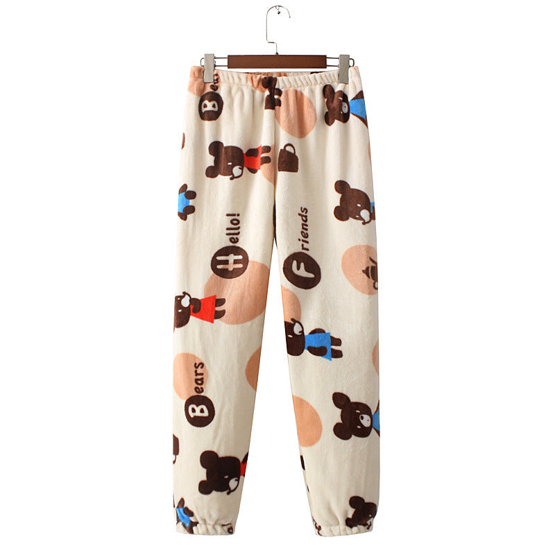 Autumn And Winter Pajama Fairy Warm Flannel Trousers Coral Fleece Homewear Pants